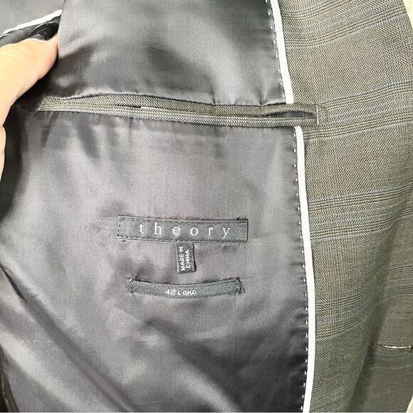 Theory Blazer Men’s 42L Grey with Fain Plaid Design Wool Blend Suit Jacket - Picture 4 of 7